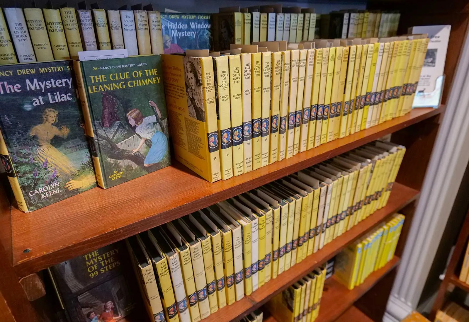 Vintage Nancy Drew books at Books on Bay, Savannah Shelves of vintage Nancy Drew mystery books for collectors at Books on Bay in Savannah, GA
