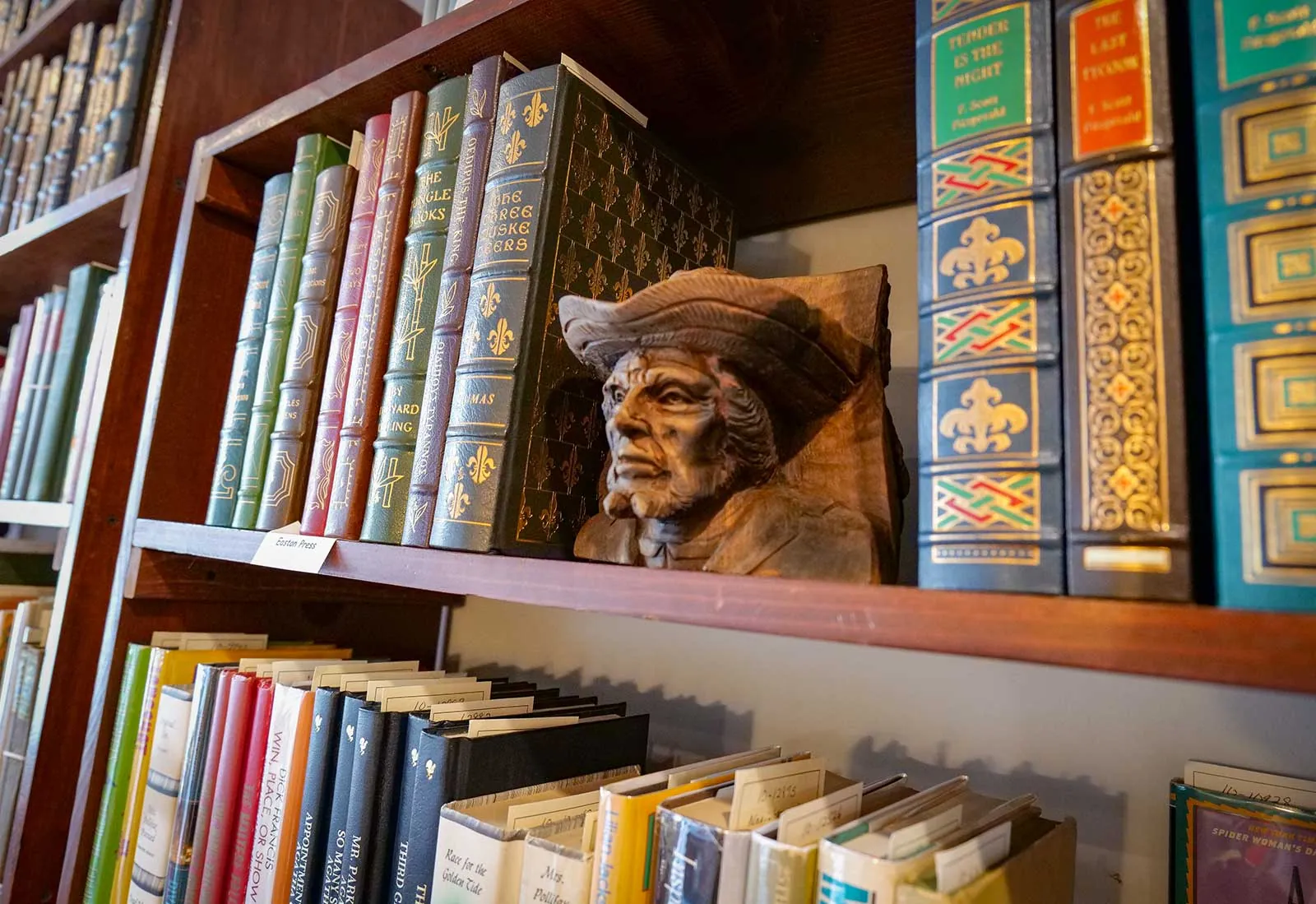 Vintage series books at Books on Bay, Savannah Rows of vintage series books and a carved bookend at Books on Bay in Savannah, GA