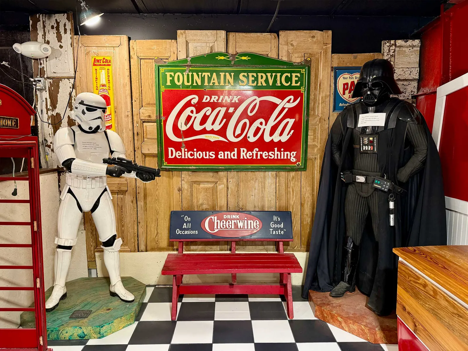 Savannah antiques - Picker Joe’s Antique Mall (5) Life-size Star Wars figures under a vintage Coca-Cola fountain sign at Picker Joe's Antique Mall, Savannah
